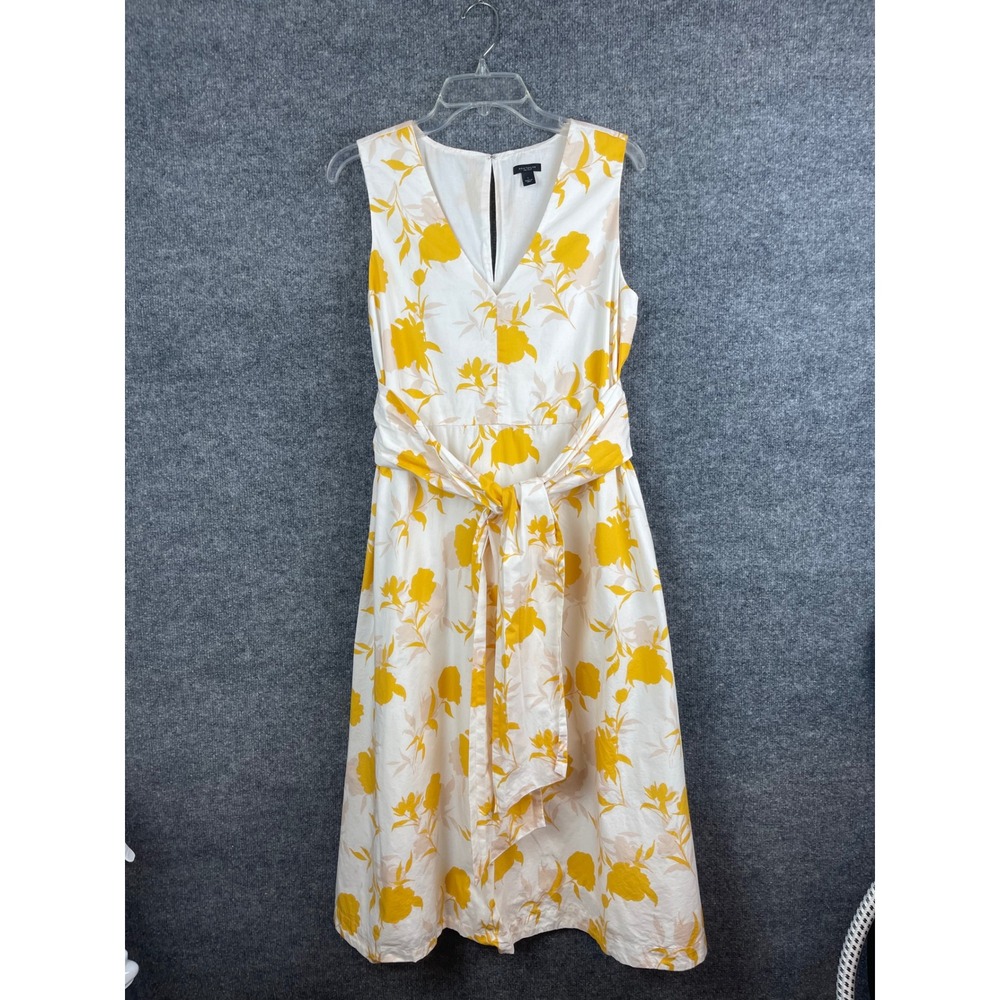 Ann Taylor Dress Womens Large Yellow Excellent Floral Sleeveless V-Neck Midi